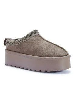 Urban Bliss Taupe Platform Faux Fur Slipper