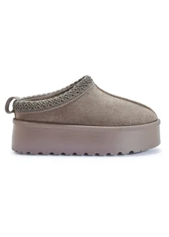 Urban Bliss Taupe Platform Faux Fur Slipper