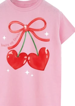 Valentine's Day Cherry Hearts Pink Boyfriend Fit T-Shirt