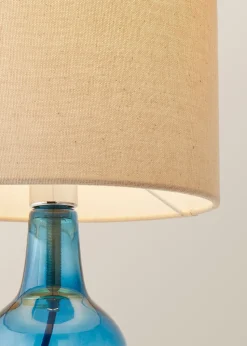 ValueLights Aida Natural Linen Tall Lamp Shade Blue Bubble Glass Table Lamp