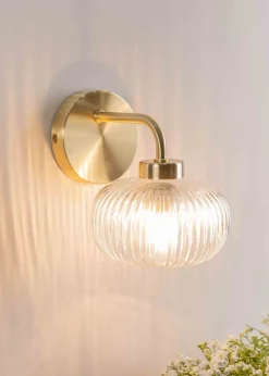 ValueLights Amaia Brushed Gold Wall Light with Clear Globe Shade