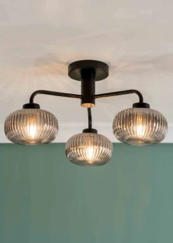 ValueLights Amaia Matte Black Semi-Flush Light with Clear Globe Shade