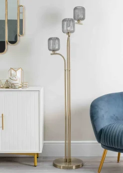 ValueLights Amelie Gold Floor Lamp with Grey Rectangular Shade