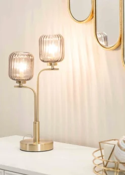 ValueLights Amelie Gold Table Lamp with Grey Rectangular Shade