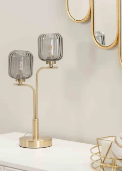 ValueLights Amelie Gold Table Lamp with Grey Rectangular Shade