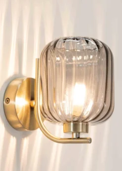 ValueLights Amelie Gold Wall Light with Grey Rectangular Shade
