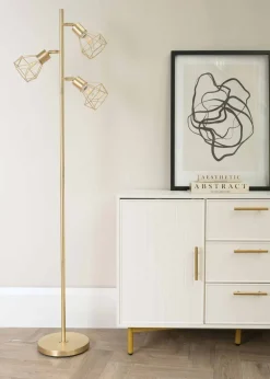 ValueLights Angus Brushed Floor Lamp with Gold  Shade (162cm x 25cm x 25cm)