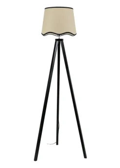 ValueLights Barbro Tripod Wood Black Floor Lamp with Large Tapered Trim Shade