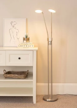 ValueLights Beata 2 arm Dimmable Brushed Silver Floor Lamp