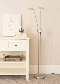 ValueLights Beata 2 arm Dimmable Brushed Silver Floor Lamp