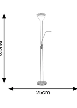 ValueLights Beata Dimmable Brushed Silver Floor Lamp (180cm x 25cm x 46cm)