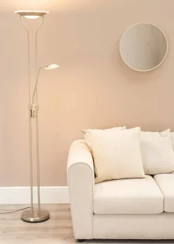 ValueLights Beata Dimmable Brushed Silver Floor Lamp (180cm x 25cm x 46cm)