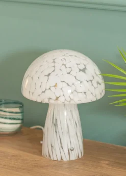 ValueLights Beau White Mushroom Confetti Glass Table Lamp (28cm x 22cm x 22cm)