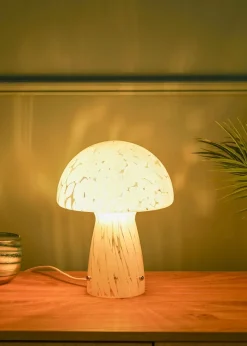 ValueLights Beau White Mushroom Confetti Glass Table Lamp (28cm x 22cm x 22cm)