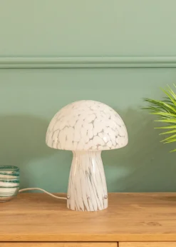ValueLights Beau White Mushroom Confetti Glass Table Lamp (28cm x 22cm x 22cm)