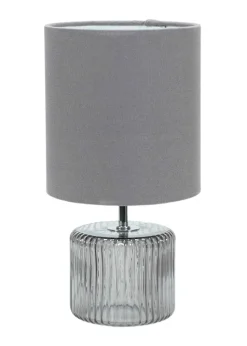 ValueLights Betty Smoked Grey Table Lamp with Grey Drum Shade (26cm x 14cm x 14cm)