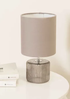 ValueLights Betty Smoked Grey Table Lamp with Grey Drum Shade (26cm x 14cm x 14cm)