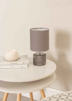 ValueLights Betty Smoked Grey Table Lamp with Grey Drum Shade (26cm x 14cm x 14cm)