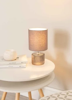 ValueLights Betty Smoked Grey Table Lamp with Grey Drum Shade (26cm x 14cm x 14cm)
