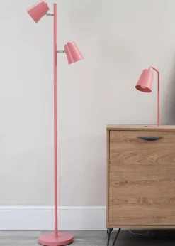 ValueLights Bibi Gloss Pink Floor Lamp with Pink Tapered Shade