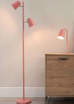 ValueLights Bibi Gloss Pink Floor Lamp with Pink Tapered Shade