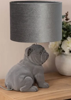 ValueLights Billy Grey Velvet Bulldog Table Lamp (46.5cm x 28cm x 28cm)