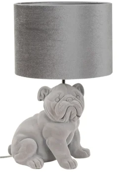 ValueLights Billy Grey Velvet Bulldog Table Lamp (46.5cm x 28cm x 28cm)