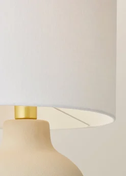 ValueLights Blair Natural Linen Drum Shade Hand Finished Ceramic Stoneware Table Lamp