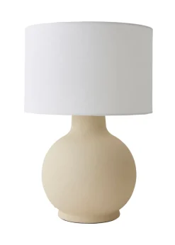 ValueLights Blair Natural Linen Drum Shade Hand Finished Ceramic Stoneware Table Lamp