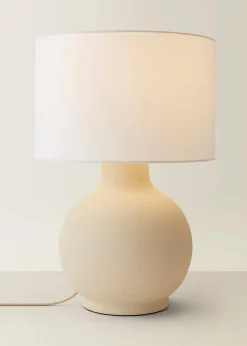 ValueLights Blair Natural Linen Drum Shade Hand Finished Ceramic Stoneware Table Lamp