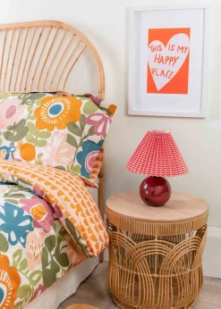 ValueLights Bloom  Red Table Lamp with Multicolour Tapered Shade Integrated LED