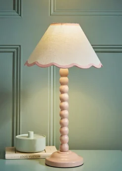 ValueLights Bobbles Painted Pink Table Lamp with Small Tapered Shade
