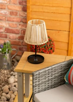ValueLights Brown Rattan Solar Table Lamp (32cm x 18cm x 18cm)