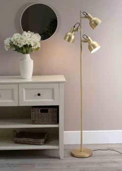 ValueLights Brushed Gold Floor Lamp with Silver Dome Shade (162cm x 45cm x 25cm)