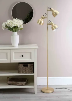 ValueLights Brushed Gold Floor Lamp with Silver Dome Shade (162cm x 45cm x 25cm)