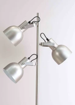 ValueLights Brushed Silver Floor Lamp with Silver Dome Shade (162cm x 45cm x 25cm)