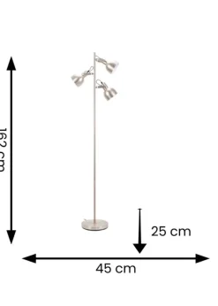 ValueLights Brushed Silver Floor Lamp with Silver Dome Shade (162cm x 45cm x 25cm)