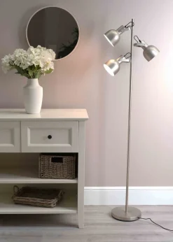 ValueLights Brushed Silver Floor Lamp with Silver Dome Shade (162cm x 45cm x 25cm)