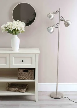 ValueLights Brushed Silver Floor Lamp with Silver Dome Shade (162cm x 45cm x 25cm)