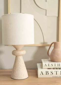 ValueLights Cady Cement Effect Natural Table Lamp with Small Drum Shade