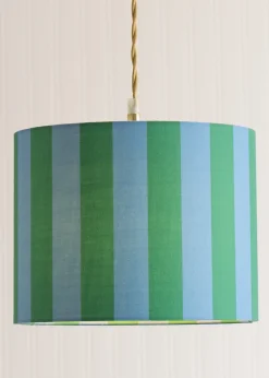 ValueLights Callie Blue & Green Stripe Large Fabric Drum Lamp Shade