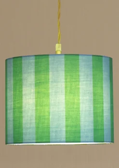 ValueLights Callie Blue & Green Stripe Large Fabric Drum Lamp Shade