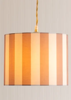 ValueLights Callie Natural & Brown Stripe Small Fabric Drum Lamp Shade
