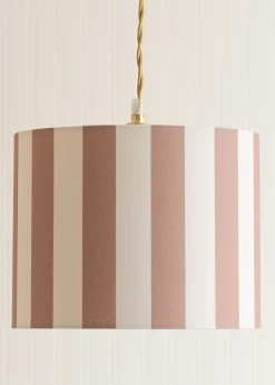 ValueLights Callie Natural & Brown Stripe Small Fabric Drum Lamp Shade