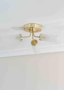 ValueLights Canya Matte Gold Semi-Flush Light with Clear Drum Shade