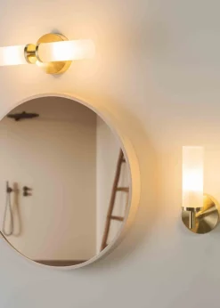 ValueLights Canya Matte Gold Wall Light with Clear Drum Shade