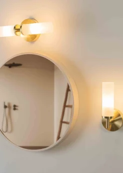 ValueLights Canya Matte Gold Wall Light with Clear Drum Shade