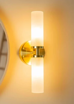 ValueLights Canya Matte Gold Wall Light with Clear Drum Shade