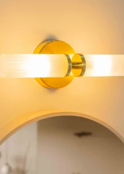 ValueLights Canya Matte Gold Wall Light with Clear Drum Shade