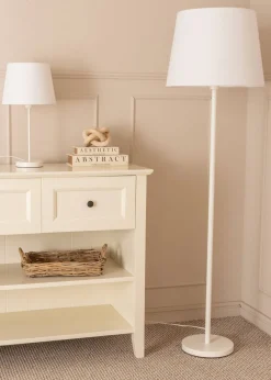 ValueLights Charlie Painted White Floor Lamp with Large Tapered Shade